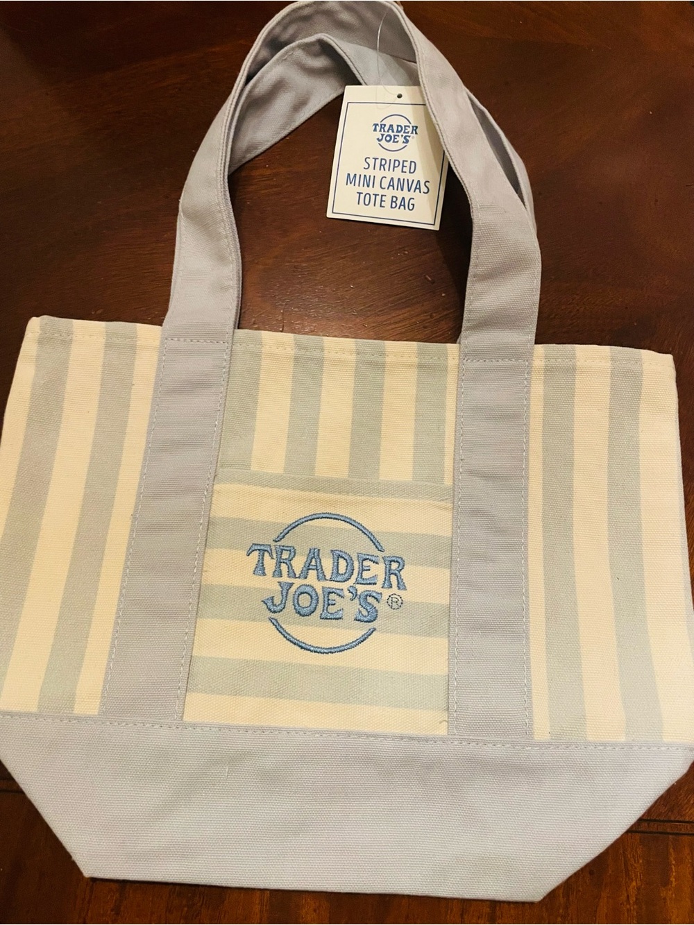✨Striped mini Canvas Tote in Pastel Blue and Cream